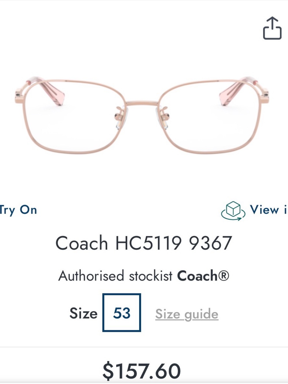 Coach HC5119 9367 Women's Pink-Rose Metal Optical Glasses Frames only